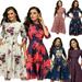 Women Spring Dress Floral Print Long Sleeve High Waist Dresses Vintage Round Collar A-line Dress Vestidos Ladies Midi Dress