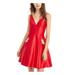 BLONDIE Womens Red Pocketed Satin Sleeveless V Neck Short Fit + Flare Cocktail Dress Size 3