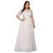 Ever-Pretty Womens Plus Size Simple Floral Lace A-line Chiffon Maxi Homecoming Party Gown 7642B White US22