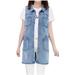 Spftem Women Spring Autumn Denim Vest Loose Long Denim Solid Blue Color Vest Jacket