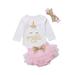 Newborn Toddler Baby Girls Unicorn Long Sleeve Romper Jumpsuit Outfit + Tutu Skirt Dress + Headband Clothing Set
