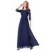 Ever-Pretty Juniors Vintage A-line Chiffon 3/4 Sleeves Maxi Cocktail Gown for Junior 74125 Navy Blue US10