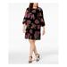 CALVIN KLEIN Womens Black Floral Burnout Velvet 3/4 Sleeve Jewel Neck Above The Knee Shift Dress Plus Size: 14W