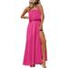 UKAP Strapless Maxi Dress For Women Off The Shoulder Ruffle Party Dress Hawaiian Loose Solid Tube Top With Split On Side