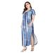 Avamo Women Plus Size Maxi Dress Side Split Pockets Tie-dye Dress V-neck Short-sleeve Casual Loose Summer Beach Long Dress