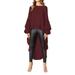 FASHIONWT Women's Long Puff Sleeve Asymmetric Hem Tops Shirt Dress