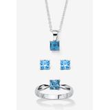 Women's 3-Piece Birthstone .925 Silver Necklace, Earring And Ring Set 18" by PalmBeach Jewelry in March (Size 6)