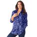 Plus Size Women's Long-Sleeve Kate Big Shirt by Roaman's in Navy Stamped Floral (Size 40 W) Button Down Shirt Blouse