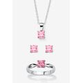 Women's 3-Piece Birthstone .925 Silver Necklace, Earring And Ring Set 18" by PalmBeach Jewelry in June (Size 10)