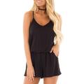 Women's Solid Color Jumpsuit Summer Loose V Neck Spaghetti Strap Short Jumpsuit Rompers