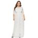Meterk Women Plus Size Lace Maxi Dress 3/4 Sleeve Pocket Slim Elegant Party Long Dress White/Black/Burgundy