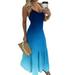 5XL Womens Plus Size Long Maxi Dress Sling Gradient Color Bohemian Sundress Casual Beach Holiday Party Dresses Plus Size