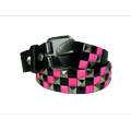 3-row Metal Pyramid Studded Leather Belt 3-tone Striped Punk Rock Goth Emo Biker - Pink With Silver And Black / L