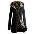 Women Jacket Spring Autumn Thick Warm Hooded Sweatshirt Leopard Zipper Coat Long Sleeves Velvet Overcoat Outwear S-3Xl Plus Size