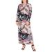 24/7 Women's Plus Size Comfort Apparel Floral Fantasy Long Sleeve Plus Size Maxi Dress With Side Slit