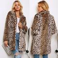 Tomshoo Fashion Women Winter Leopard Print Coat Faux Fur Turn-Down Collar Long Sleeve Thick Pocket Button Fluffy Jacket Long Coat