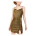 B DARLIN Womens Gold Slitted Ruched Metallic Spaghetti Strap Square Neck Mini Sheath Party Dress Size 9\10