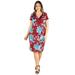 Womenâ€™s Plus Size Short Sleeve V Neck Floral Faux Wrap Dress