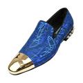 Amali Men's Graphic Patterned Smoking Slipper with Metal Toe & Spiked Heel Loafer Dress Shoe, Style Zinco Available in Gold, Royal, and Red