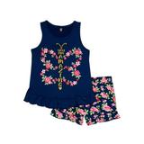 Star Ride Girls Ruffle Open Back Graphic Tank Top and Floral Shorts, 2-Piece Outfit Set, Sizes 4-16