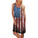 Avamo July 4th Tank Dress Casual USA Flag Sleeveless Round Neck Holiday Sundress Casual Hiking Vacation Mini Dress