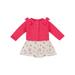 Newborn Toddler Baby Girls Two-piece Clothes Set, Printed Pattern Round Collar Dress and Long Sleeve Coat, Pink/ Yellow/ White/ Red