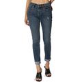 TheMogan Women's 0~3X Roll Up Mid Rise Dark Vintage Wash Tencel Denim Skinny Jeans