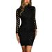 ZIYIXIN Women Sexy Hollow Out High Neck Dress Ladies Slim Party Dress