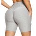 SEASUM Women's Butt Lift Shorts Leggings With Pockets Biker Shorts Tummy Control Textured Workout Pants Gray M
