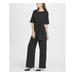 DKNY Womens Black Solid Short Sleeve Jewel Neck Wide Leg Evening Jumpsuit Size 14