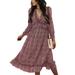 MERSARIPHY Women Fashion V-neck Print Dress Stylish Three Quarter Sleeve Dress