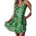 Women Plus Size Summer Beach Cover Ups Loose Vintage Boho Sundress Ladies Sleeveless V Neck T Shirts Dress Mini Dress Holiday Green 3XL