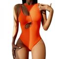 Sales Promotion!Women One Piece Swimsuit European and American Hollow Solid Color Sexy Bikini High Waist Wire Free Women Coated Swimwear Orange S