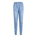 Women Solid Denim Pants Ladies Loose Soft Jogger Drawstring Elastic Waist Jeans