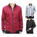 Men Simple Casual Baseball Jacket Solid Color Stand-up Collar Coat red L