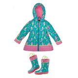 Stephen Joseph Kids Girls Blue Mermaid Rain Coat, Size 2T and Rain Boots, Size 6