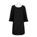 Tahari ASL Boat Neck Long Sleeve Pleated Solid Zipper Back Crepe Dress-BLACK