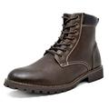 Bruno Marc Men Motorcycle Combat Classic Zipper Ankle Boots For Men Faux Fur Winter Oxford Ankle Boots STONE-03 DARK/BROWN Size 12
