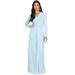 KOH KOH Long Sleeve Modest Fall Winter Evening Flowy Empire Waist Full Floor Length Cocktail Formal V-Neck Tall Maxi Dress Gown Abaya For Women Baby Light Blue Large US 12-14 NT171