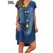 Ladiesï¼‡ Denim Dress V-neck Pullover Short Sleeve Skirt