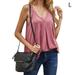 Sleeveless T-shirt Women Summer V Neck Sexy Vest Casual Loose Top, Red, L