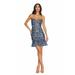 Dress the Population Women's Jill Sequin Floral Sleeveless Novelty Mini Dress, X-Large, Blue