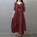 Meterk New Fashion Women Casual Loose Dress Solid Color Long Sleeve Boho Long Maxi Dress