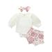 Luiryare Baby Girls 7-piece Outfit Set Newborn Mesh Bubble Sleeve Romper + Print Shorts + Headband Set