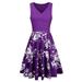 MIARHB Women's Casual Fashion Print Sleeveless Vest V-Neck Knee-Length Party Dress