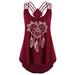 Women Casual Tops Plus Size Summer Loose Blouses High Low Sleeveless Sling Tunic Top Floral Print Baggy Vest T Shirts S-5XL Wine Red US=8-10 / M