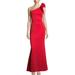 BETSY & ADAM Womens Red One Shoulder Ruffled Scuba Gown Asymmetrical Neckline Full-Length Evening Dress Size: 6