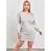 Women's Plus Size Drop Shoulder Ruched Knot Bodycon Dress