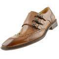 Asher Green Mens Genuine Two-Tone and Solid Leather Dress Shoes, Comfortable Triple Monk Strap Wingtip Oxfords Available in Tan and Black