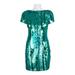 Aidan By Aidan Mattox Boat Neck Short Sleeve Bodycon Bow Tie Back Sequin Mesh Dress-TEAL